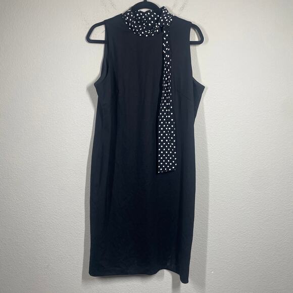 Sara Campbell Large Mock Neck Tie Shift Dress Black Polka Dot Sleeveless - Picture 1 of 9